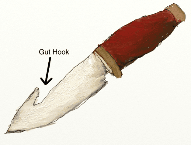 Skinning knife with gut hook.